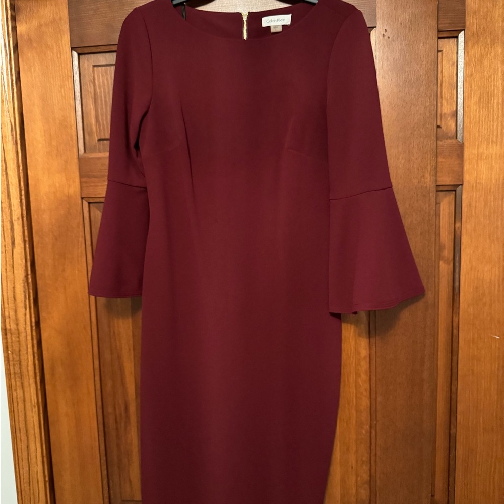 Calvin Klein Long Sleeve Burgundy Dress